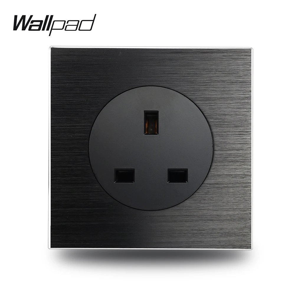

Wallpad L6 UK BS 13A Wall Electric Socket 3 Pin Power Outlet Black Brushed Metal Satin Aluminum Plate, 86 * 86 mm