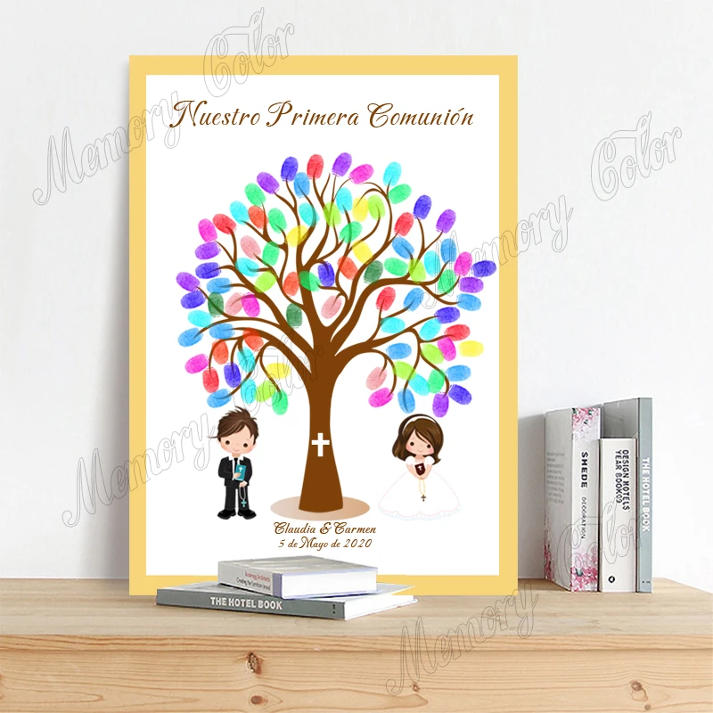 Персонализированные темы имя Дата Nuestro Primera Comunión отпечатков пальцев DIY Гостевая