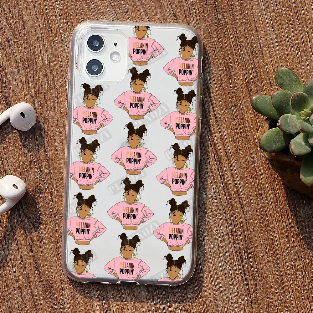 

PUNQZY Melanin Poppin Queen Case For iPhone XR XS MAX 7 8 Plus 11 PRO MAX 5 5S 6 11 Black Muslim Girl eyes Soft TPU Case Cover