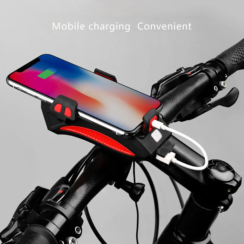 3 In 1 Multi-function Bicycle Light USB Mobile Phone Bracket Holder Bike Horn Waterproof Riding Headlight Outdoor Cycling Stand | Спорт и