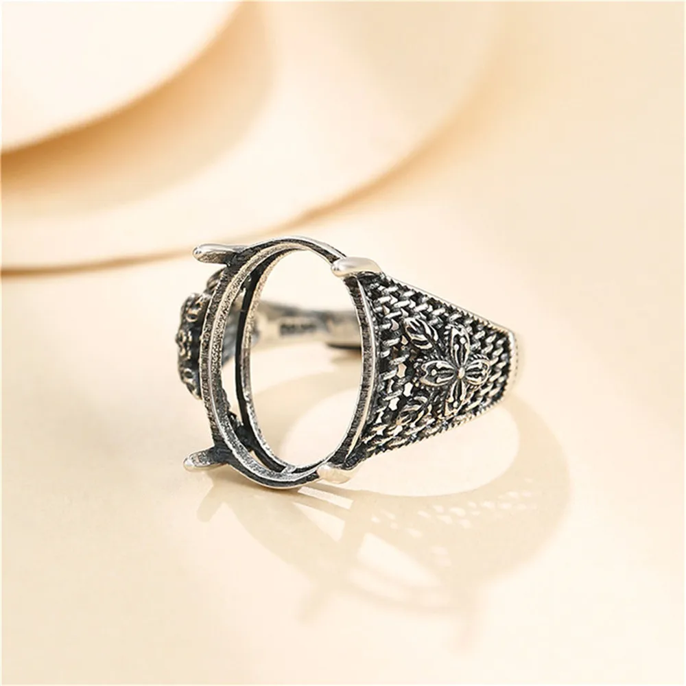Ring Setting for 12x15mm Oval Cabochons Antique Style Ring Blank Thai Sterling Silver Adjustable Ring Base SR0133