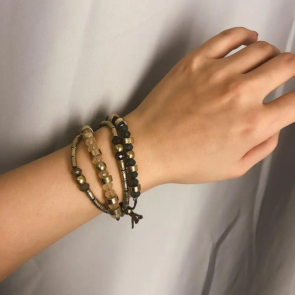 Винтажный женский многослойный модный плетеный браслет ручной работы с бусинами