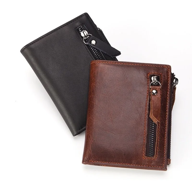 Мужской кожаный кошелек carteira masculina короткий многофункциональный на молнии для