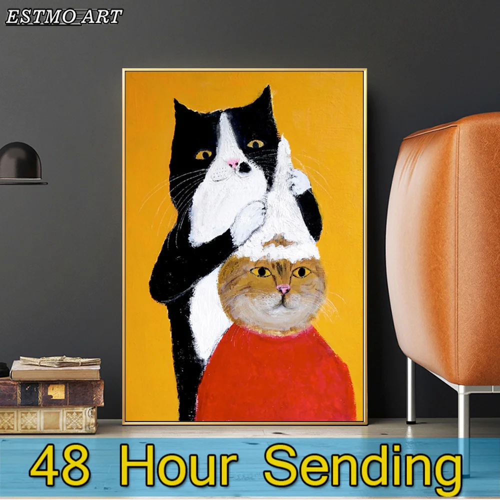 Картина на холсте настенные художественные абстрактные постеры Черный кот