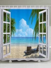 Морская пляжная занавеска для душа с видом на окно, синяя декоративная длинная 180*200 см водонепроницаемая ткань из полиэстера, 3D занавеска для ванны