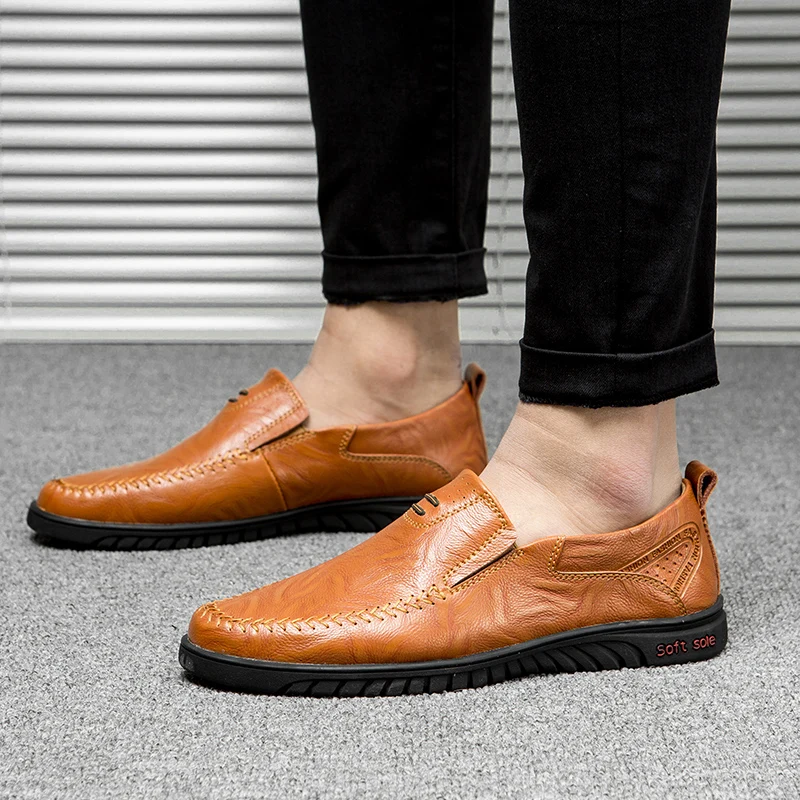Genuine Leather Mens Loafers slip om n Luxury Brand Fashion Handmade Moccasins Men Casual Shoes outdoor Black Men's Boat | Обувь
