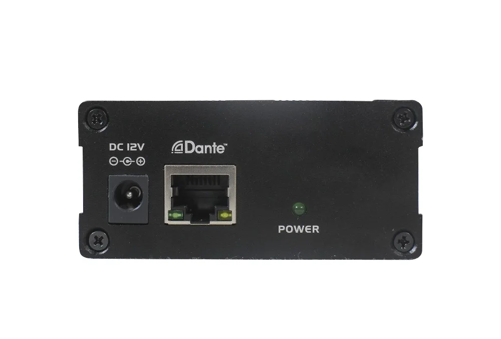 Dante audio mini 4 в 4 из IP сетевой передатчик/конвертер с 2 сбалансированными микрофоном/AUX, поддержка 12VDC или PoE источник питания