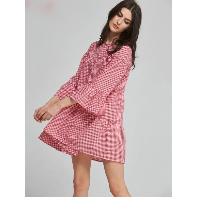 Женское весенне-осеннее ретро платье с круглым вырезом и рукавами-фонариками