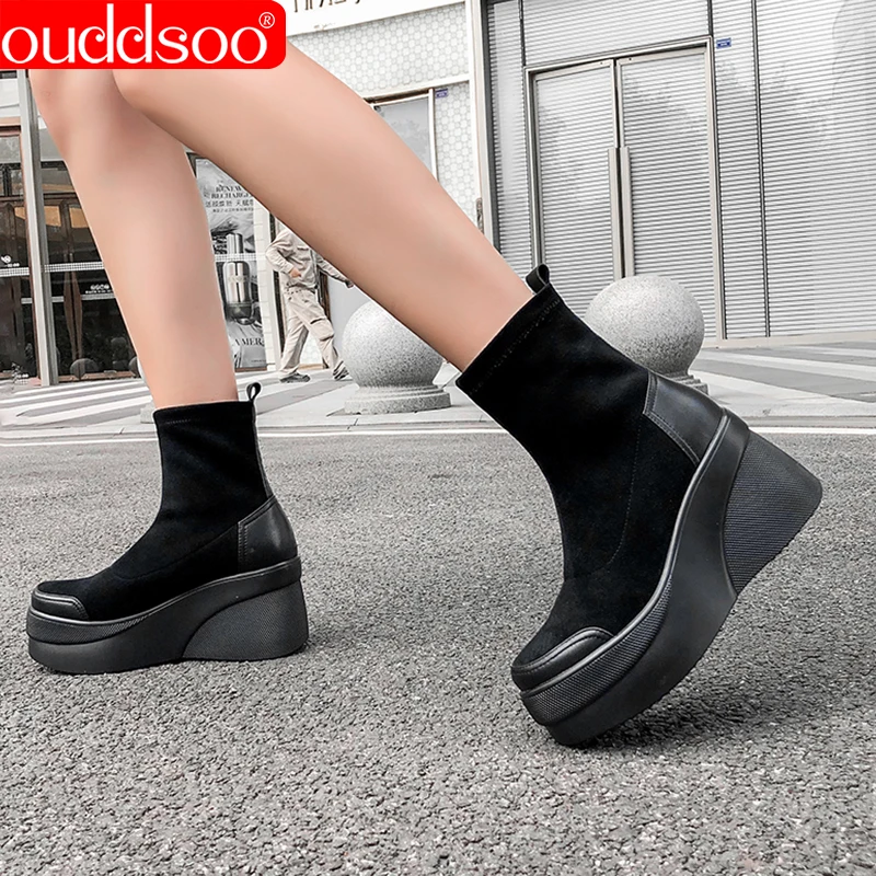 Женские ботильоны из натуральной кожи на платформе|Женские полусапожки| |