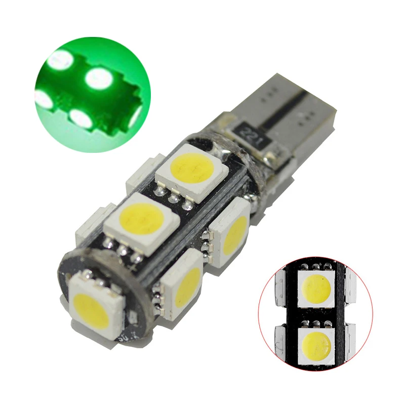 

20Pcs Green T10 W5W 5050 9SMD LED Canbus Error Free Car Bulbs For 192 168 194 2825 Clearance Lamps License Plate Lights 12V