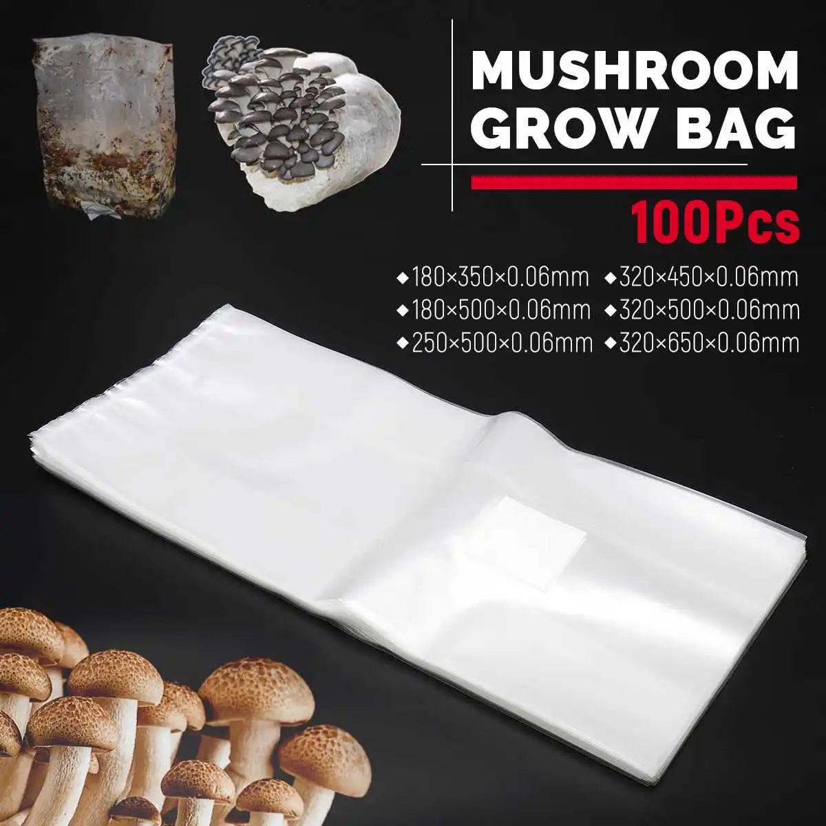 

100Pcs Mushroom Grow Bag Spawn Media Grow Substrate High Temp Pre Sealable Garden Supplies PVC Garden Planting Ventilate Bags