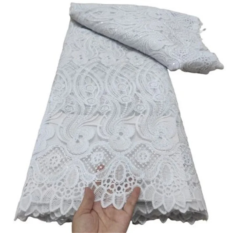 

Новейшая чисто белая африканская кружевная ткань с блестками французское Сетчатое кружево высокого качества 2021 нигерийская кружевная тка...