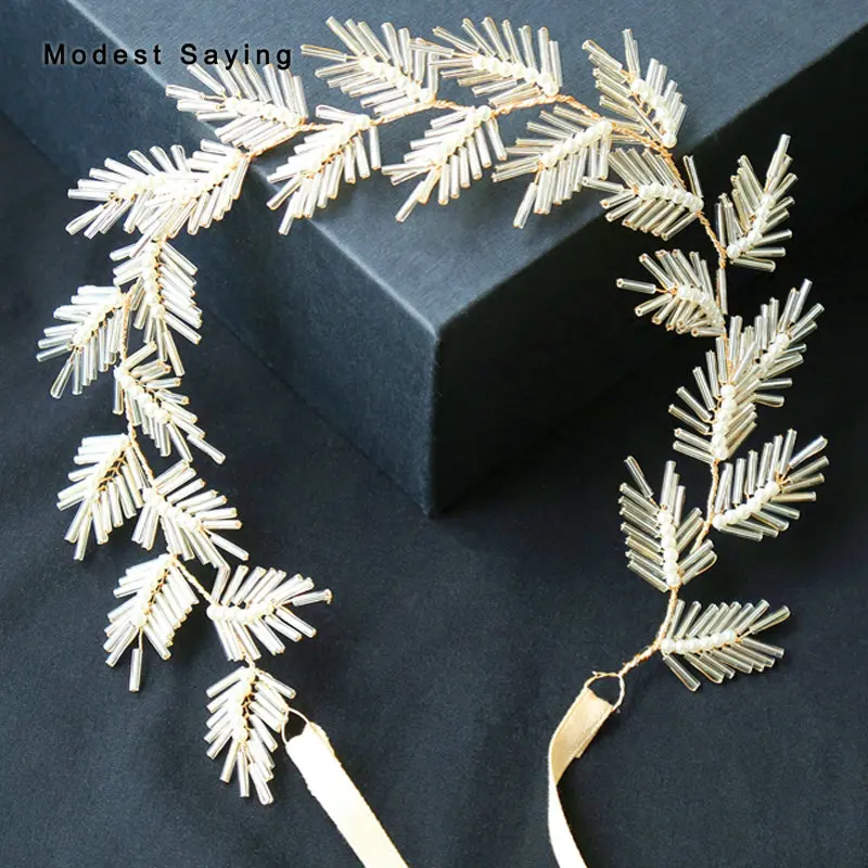 

Fairy Silver Tube Wedding Headband 2019 Ribbon Bridal Headwear Wreath Wedding Accessories for Brides headpiece dekoracje weselne