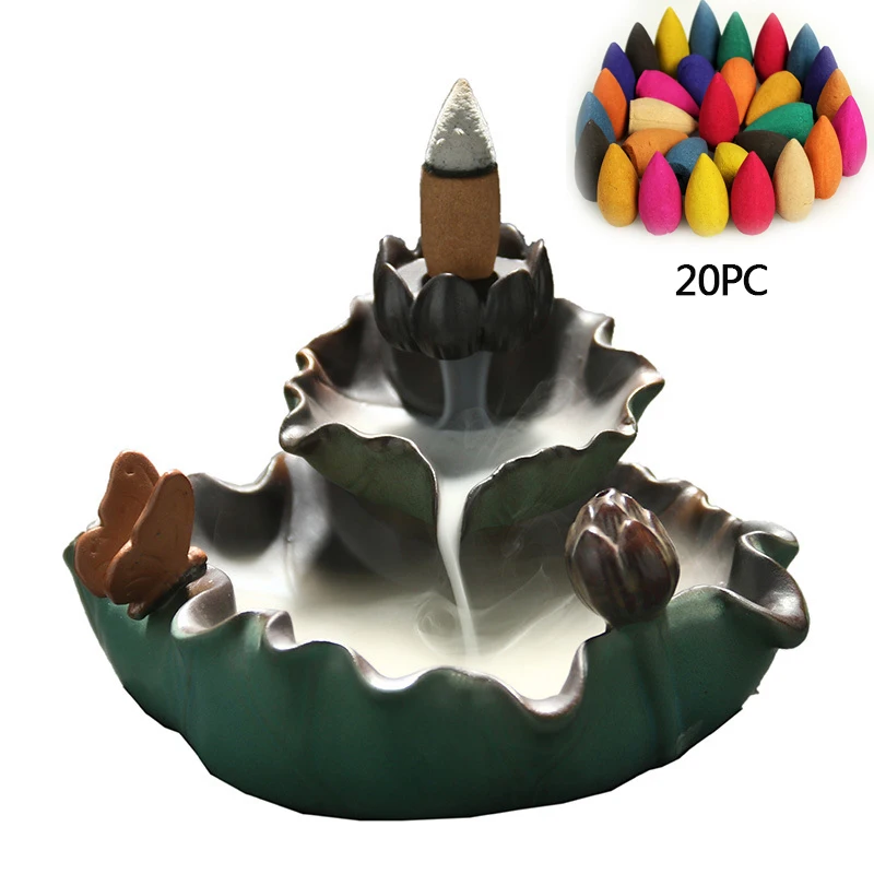 20 шт конусов + цветок лотоса горелка бабочка Лотос пруд задний поток ладан