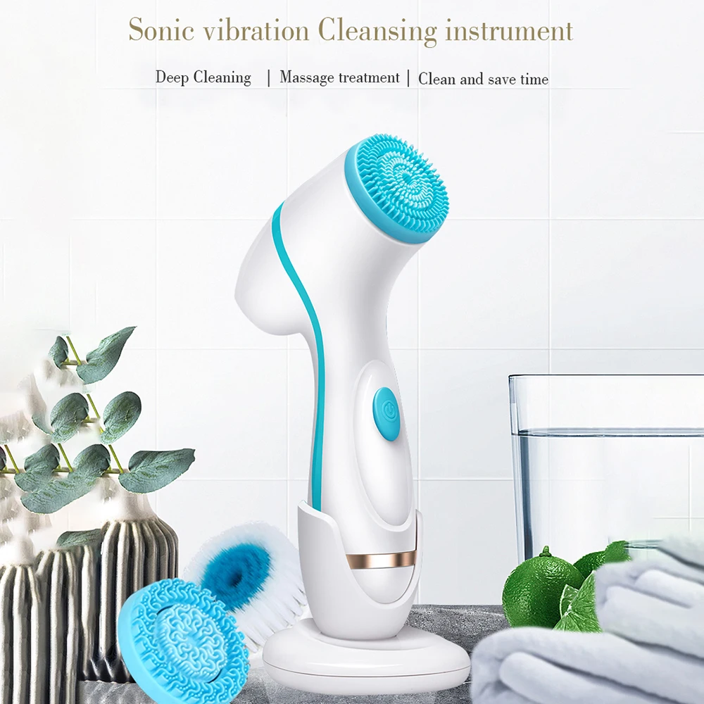 

Electric Powered Facial Cleansing Brush Pore Ceaner Skin Deep Cleaning Spin Brush 3 Heads Face Spa Facial Beauty Massager