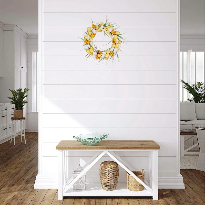 

Artificial 16inch Tulip Flowers Spring Wreath for Front Door Porch Farmhouse Patio Garden Wedding Wall Window Home Decor