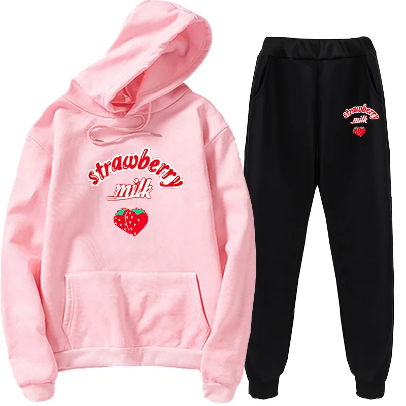 

Autumn and winter cute strawberry milk hoodie Men's and women's hoodie Strawberry milk leisure sports suit