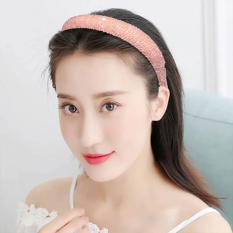 

Rhinestone Beaded Crystal Hair Accessories Bling Glitter Hairband for Girls Korean Solid Candy Color Women Hair Hoop Headbands
