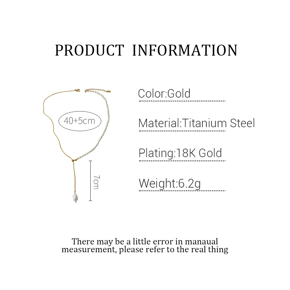 Monlansher Натуральный жемчуг титановая сталь сращенное ожерелье тонкая цепочка в