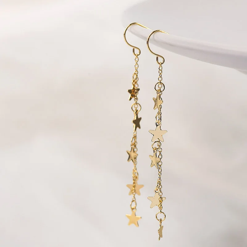 2020 новые модные золотые длинные Подвесные серьги со звездой и кисточками для