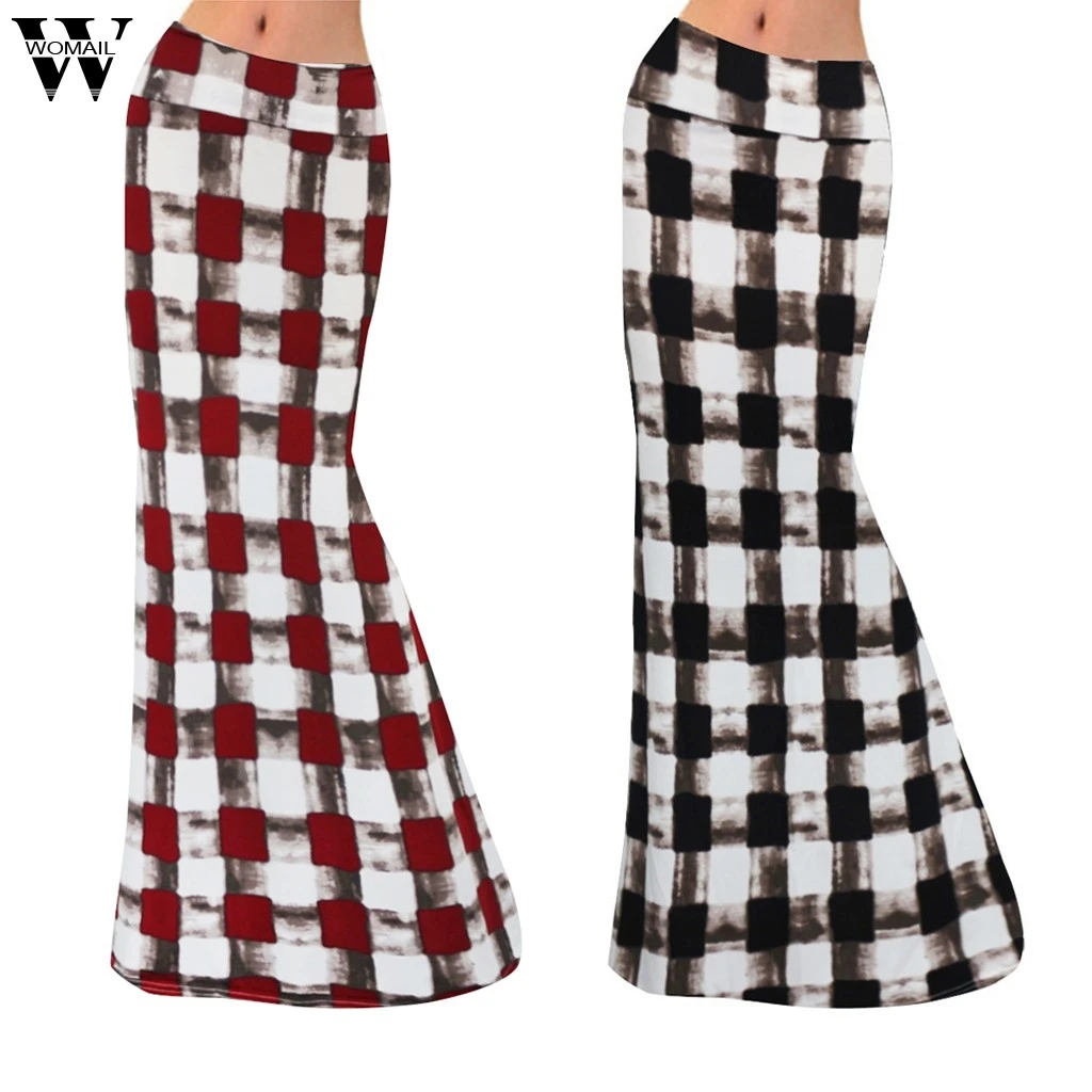 

Женская юбка Womail, пикантная модная летняя облегающая юбка в клетку с высокой талией и принтом, обтягивающая длинная юбка, повседневная юбка ...