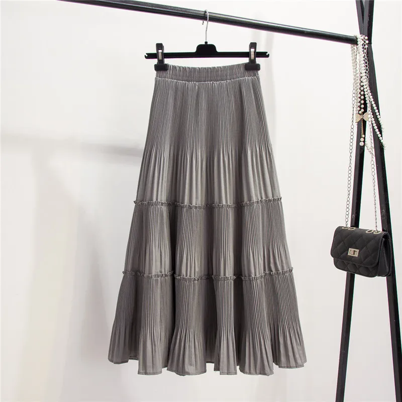 Осенние однотонные элегантные плиссированные длинные юбки в стиле