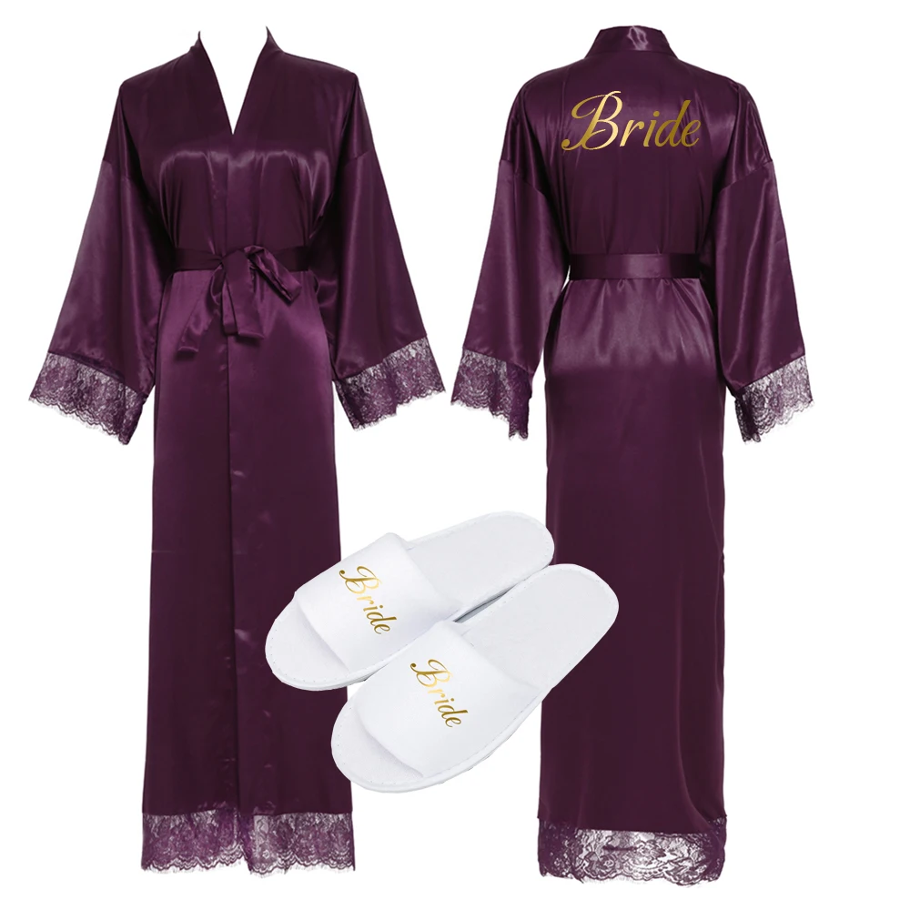 Silk Satin Lace Robes Bride Robes Bridesmaid Robes Women Wedding Long Robe Bathrobe Long Robe