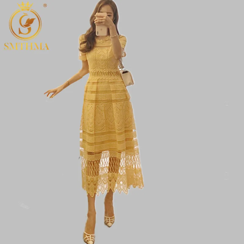 Новое модное летнее ажурное кружевное платье для женщин с коротким рукавом