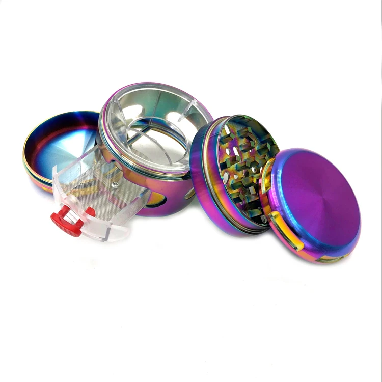 

New 63mm4 Layer Transparent Window Bright Color Drawer Type Zinc Alloy Smoke Mill Hot Sale Grinder Cigarette Breaker