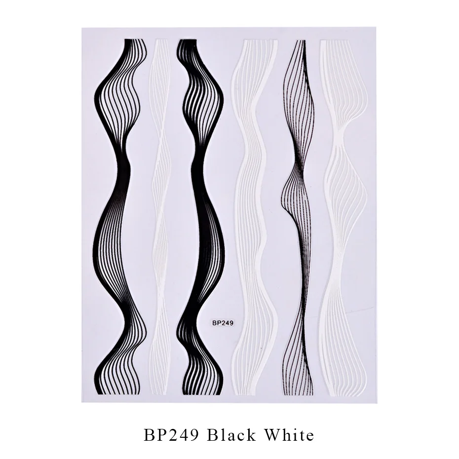 BP249 Black White 1 шт стикер для дизайна ногтей 3D блестящая золотая Волнистая Полоса лента черно-белая слайдер на ногти DIY Наклейка для маникюра украшения BEBP249-1 - Цвет: BP249 Black White