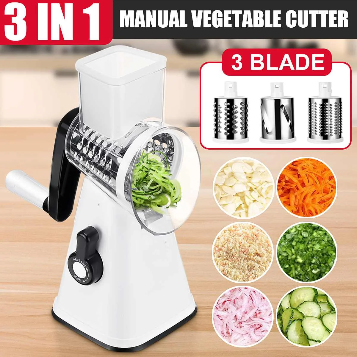 

Vegetable Slicer Manual Kitchen Accessories Grater Vegetable Chopper 3 in 1 Round Cutter Potato Spiralizer Home Gadget Tool Item