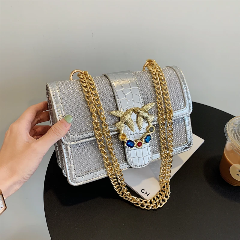 

Brand Designer Shouler Bags Diomand Swallow Bags for Women Gold Chain Bag Vintage Purses and Handbags Sac A Mian Bolso Mujer