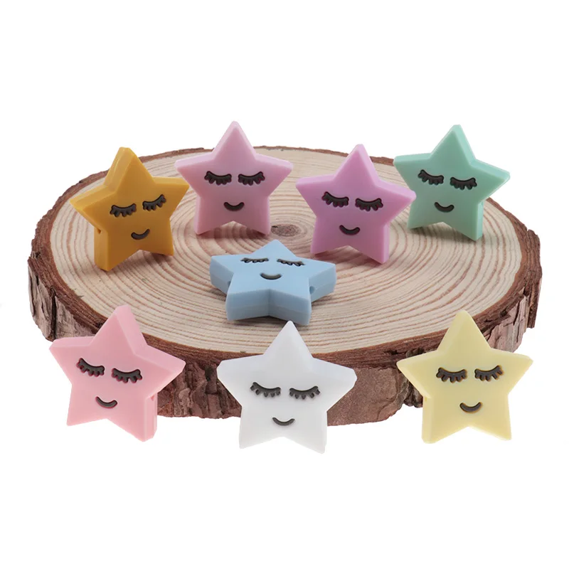 20 piezas de cuentas de silicona para beb&eacute;s, cuentas para masticar, estrella sonriente, accesorios para beb&eacute;s, collar sin BPA, cuentas para dentici&oacute;n, art&iacute;culos para beb&eacute;s-0