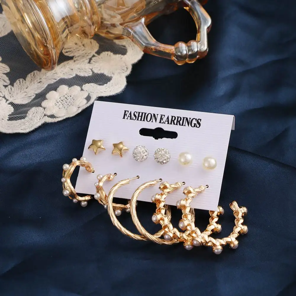 

EN Fashion Geometric Round Stud Earrings For Women Gold Color Metal Earrings Set of Earrings Brincos Gifts Jewelry Accessories