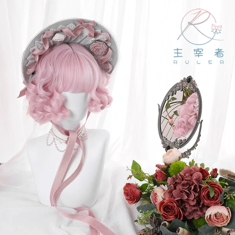

Lolita Cosplay Wig Short Big Curly Wigs Heat Resistant Synthetic Hair Cyan-blue Pink Cute False Hair Piece for Women Bob Wig