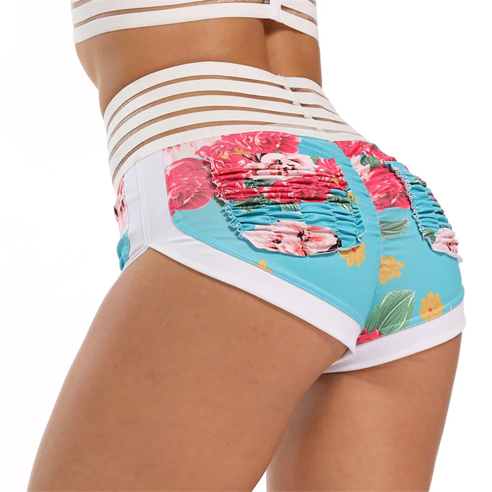 

2021 Hot Women Yoga Shorts High Waist Push Up Workout Pants Flowers Style Fitness Short Scrunch Butt Shorts Sport Gym Leggings