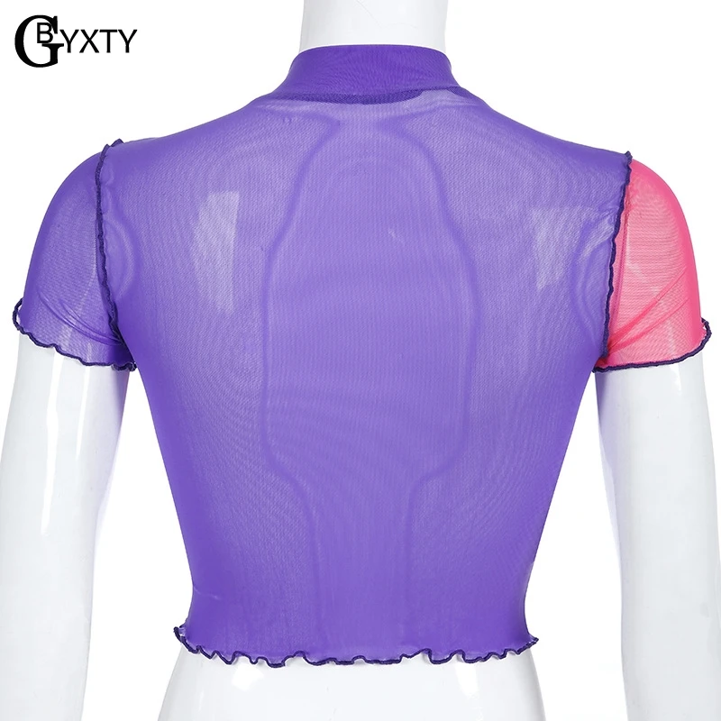 Женская Прозрачная Футболка GBYXTY короткий сетчатый топ с высоким воротом и