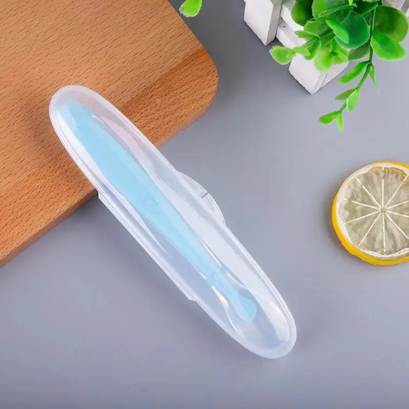 Cuchara de alimentaci&oacute;n para beb&eacute; con caja de almacenamiento, cucharilla antideslizante de entrenamiento para beb&eacute;, cucharilla de silicona de grado alimenticio, vajilla de alimentaci&oacute;n para beb&eacute;, 1 ud.-1