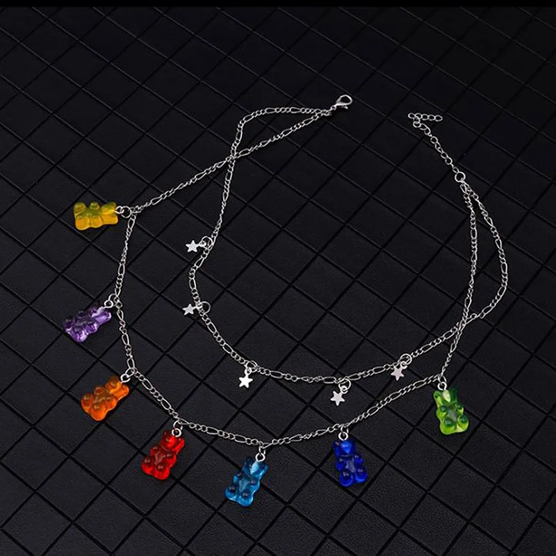 Candy Color Gummy Mini Bear Necklace Bracelet Ladies Christmas Gifts New Collare Star Pendants Necklaces Jewelry Femme Bijoux