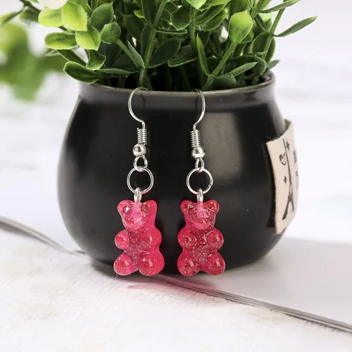 as picture 1 пара женских висячих сережек с блестками Gummy Bear разноцветные полимерные модные серьги с подвесками ювелирные изделия Diy - Окраска металла: as picture