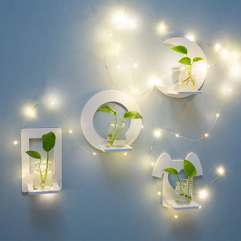 

New Hydroponic Plant Flower Pot Glass Vase Wall Hanging Creative Wall Small Fresh Green Plants Green Sill Decorative Flowers