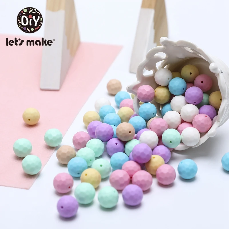

Let'S Make Silicone Teether Multi-Faceted Beads 100Pcs 15Mm Diy Teething Necklace Teething Beads Pacifier Clip Made Baby Teether