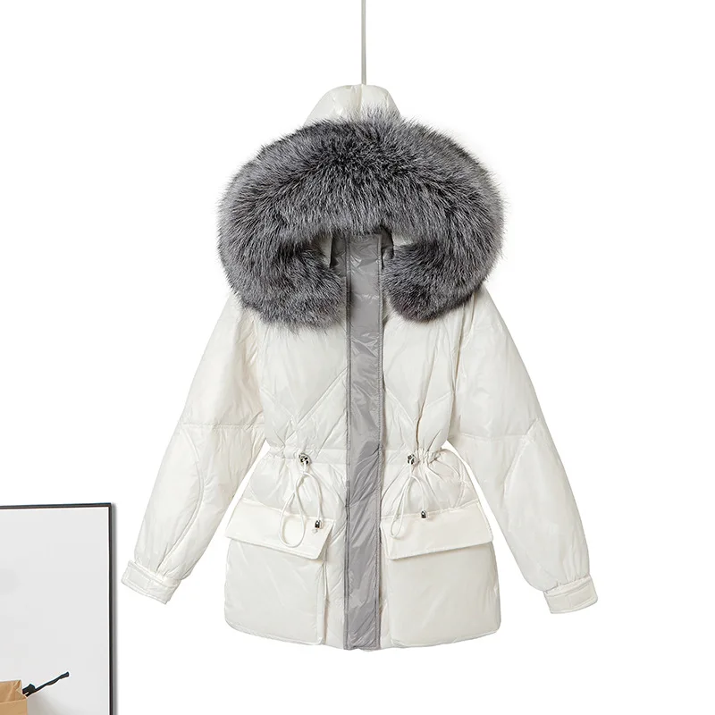 Женский пуховик с капюшоном свободная теплая куртка на 2021 белом утином пуху