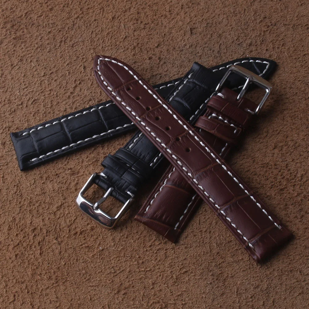 

Genuine Leather Watchbands Clearance Stock WIDTH 19mm buckle 18mm for wristwatches mens womens black brown white stitched straps