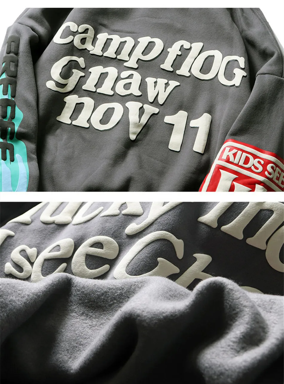 

Kanye West Hoodies Lucky me i see ghosts Hoodie Red Heart Feel Sweatshirts Kids see ghosts Pullover Men Women Foam print 3D