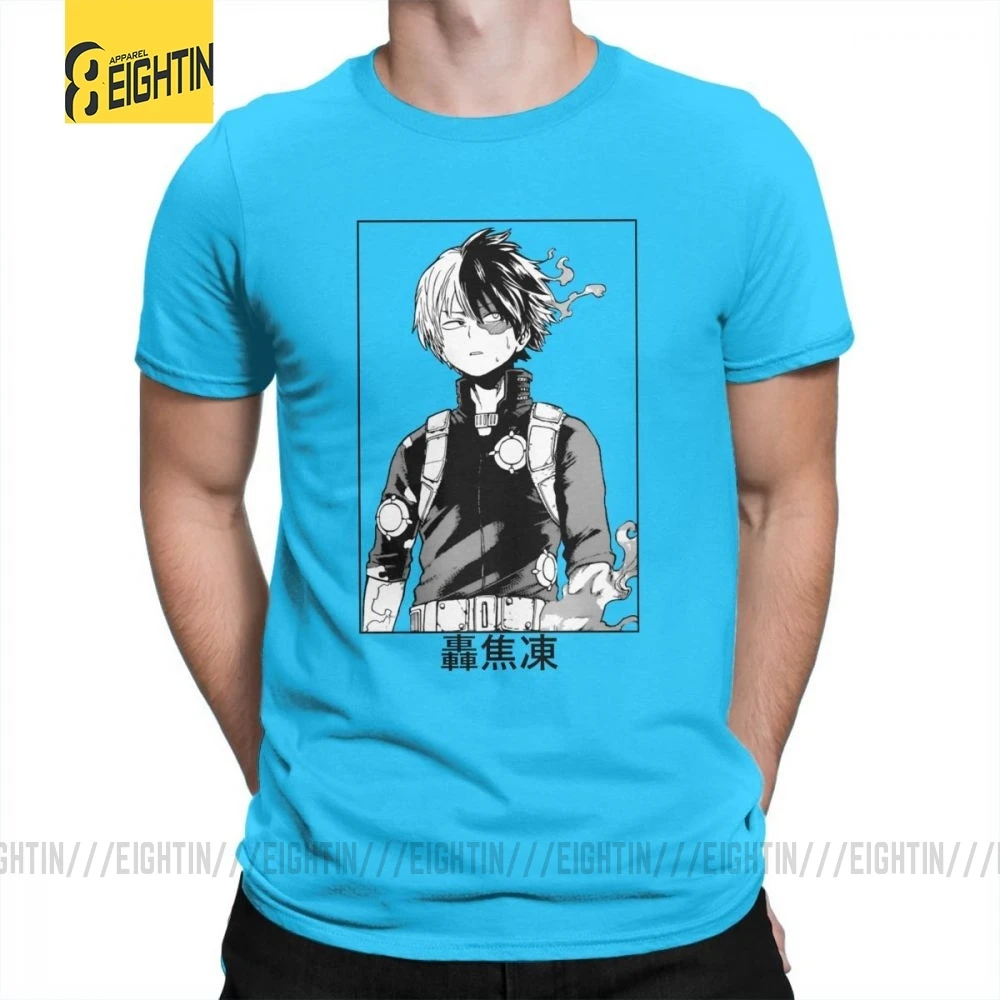Todoroki Shoto My Hero Academy футболки из очищенного хлопка классические мужские футболки большого размера Футболки с коротким рукавом Популярные Мультяшные - Цвет: Medium Blue