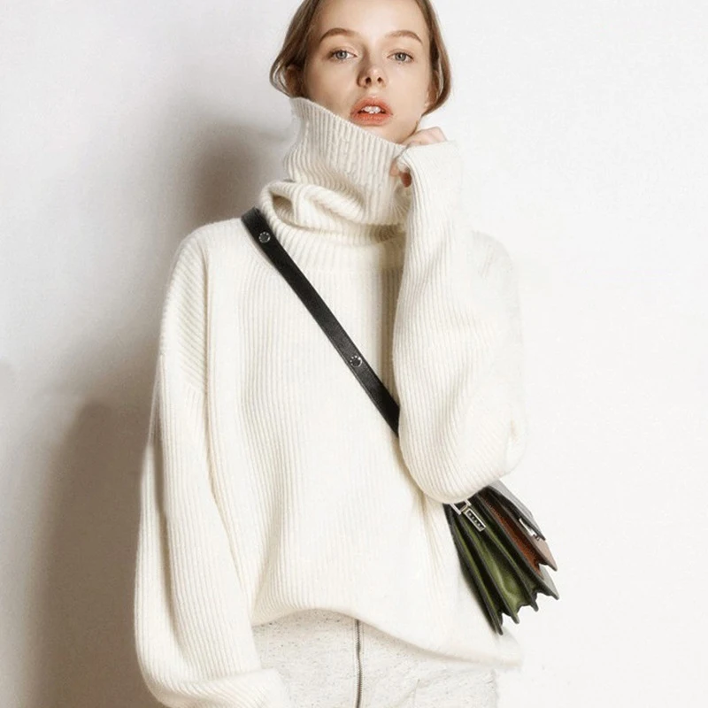 

Женский свитер Осень-Зима Теплые повседневные водолазки Свободный вязаный пуловер оверсайз Топы женские свитера