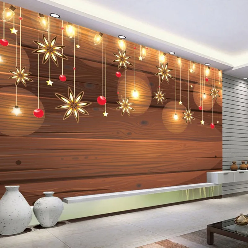 

Dropship Custom Mural Warm Hanging Wood Board Wall Corridor Wallpaper Bar Bedroom Restaurant Custom Decorative Mural Wallpaper