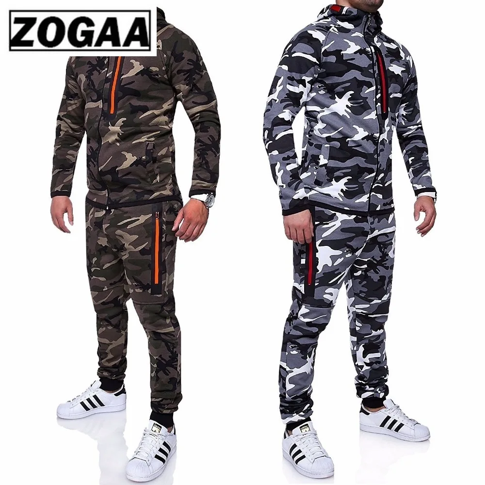 ZOGAA мужские комплекты спортивный костюм 2018 камуфляжная куртка камуфляжный принт