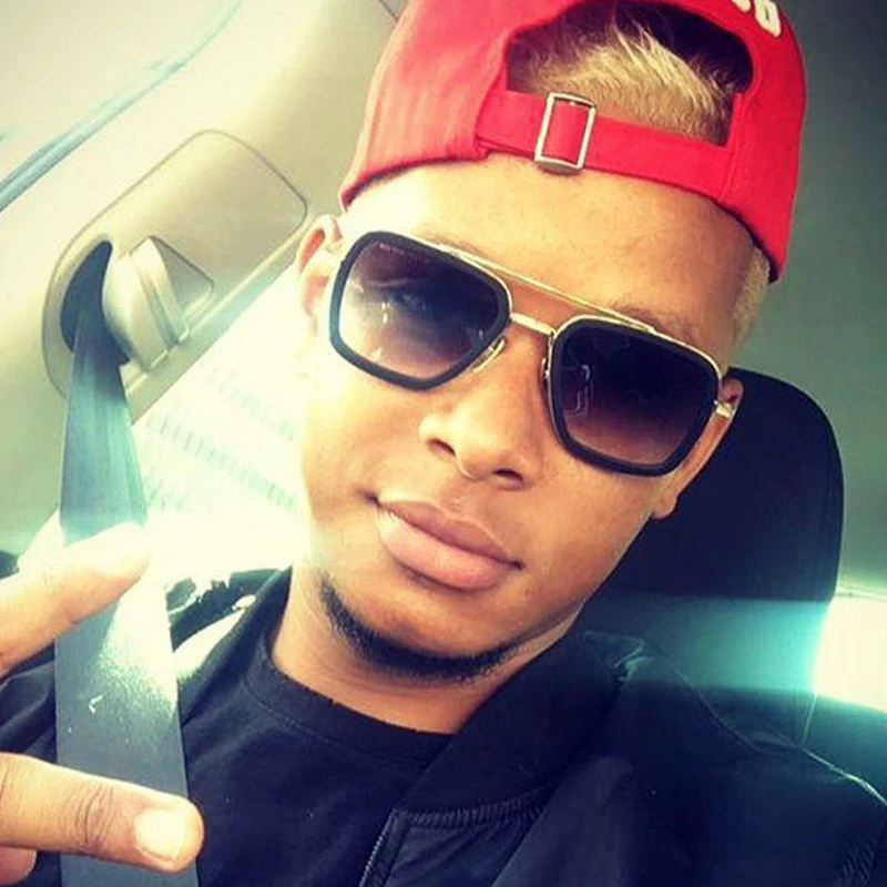 

trendy fashion Iron Man sunglasses bright black Tony Stark sun glasses polarized shade mirror men anti blue light eyewear male